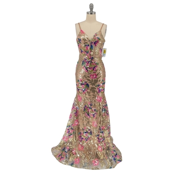 NEW Dear Moon Sequins Mermaid Gown Pink Gold 0 formal gala wedding evening prom - Picture 1 of 9